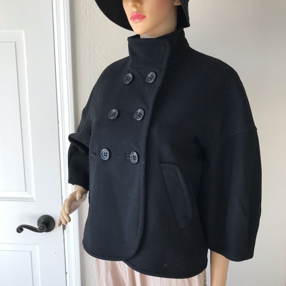 BCBG Black Wool  Trench Coat Size Small